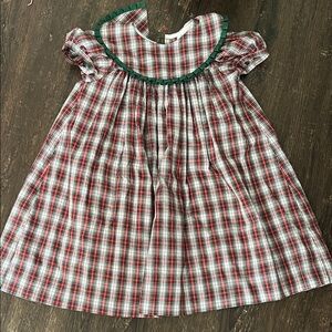 Girls Red & Green Plaid Holiday Dress with Ruffle Collar